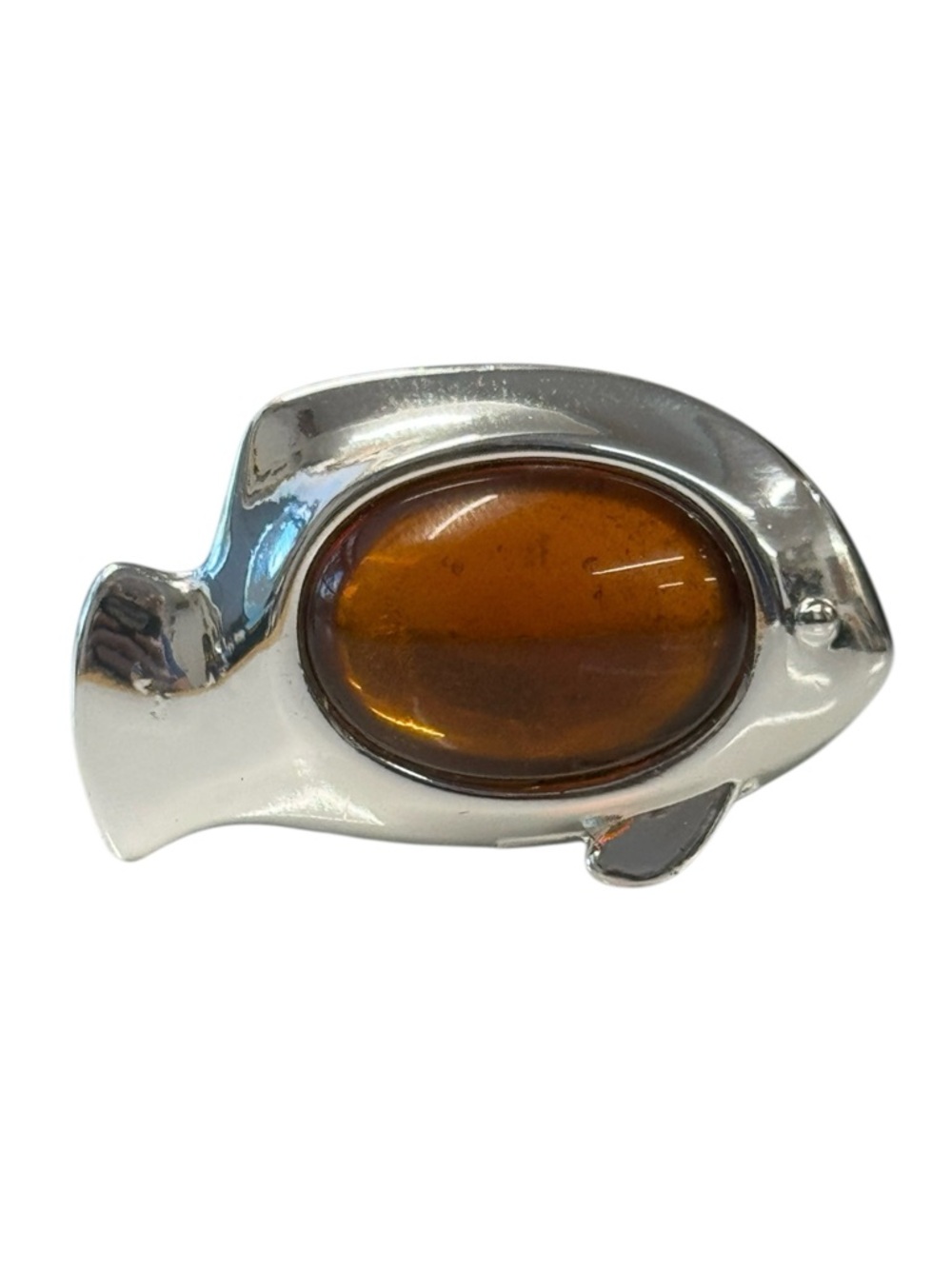 Vintage CHRISTOFLE Paris France Amber Color Silver Plate Fish Paperweight (Read)